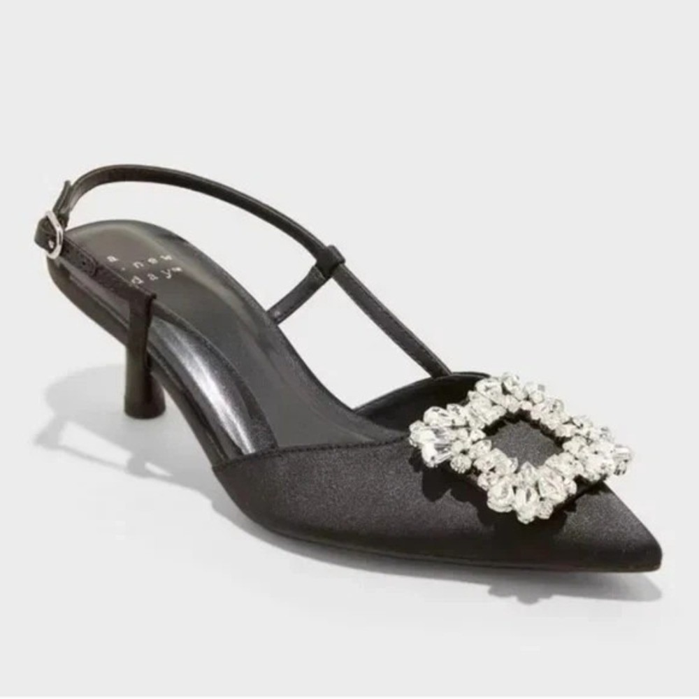 A‎ New Day Annette Satin Slingback Heels Black Size 6.5 New With Tags